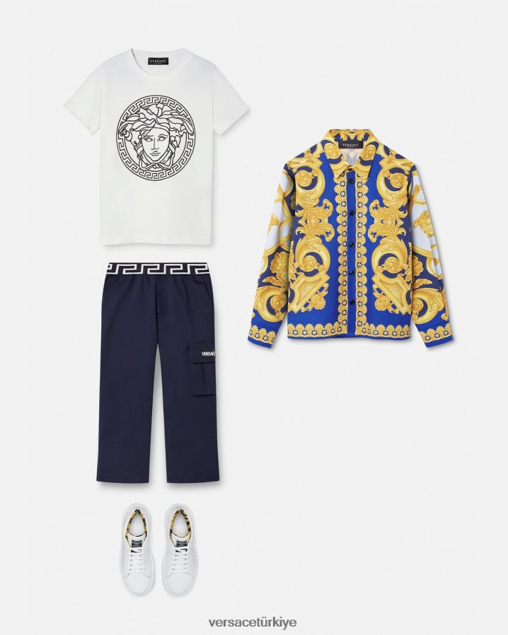 Versace Greca pantolon çocuklar mavi Giyim B0HHR82101