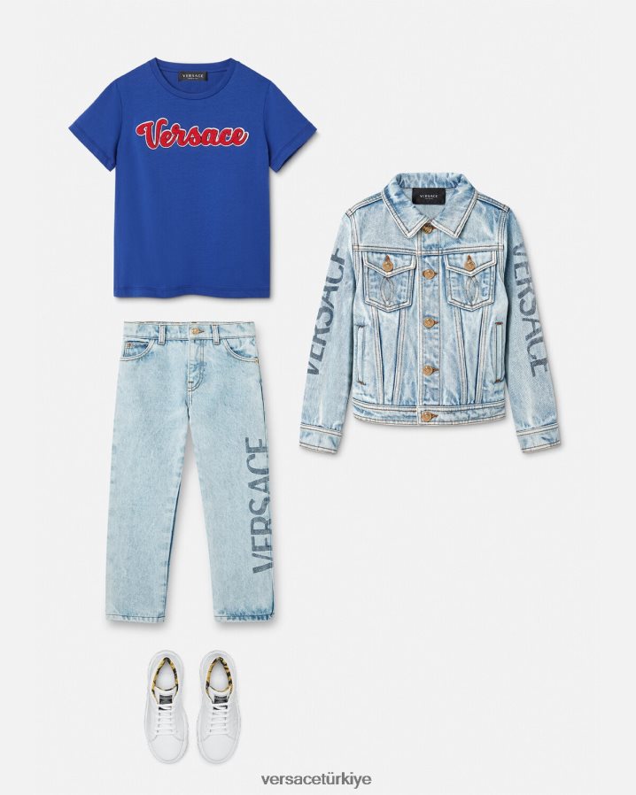 Versace logo kot çocuklar açık mavi Giyim B0HHR82130