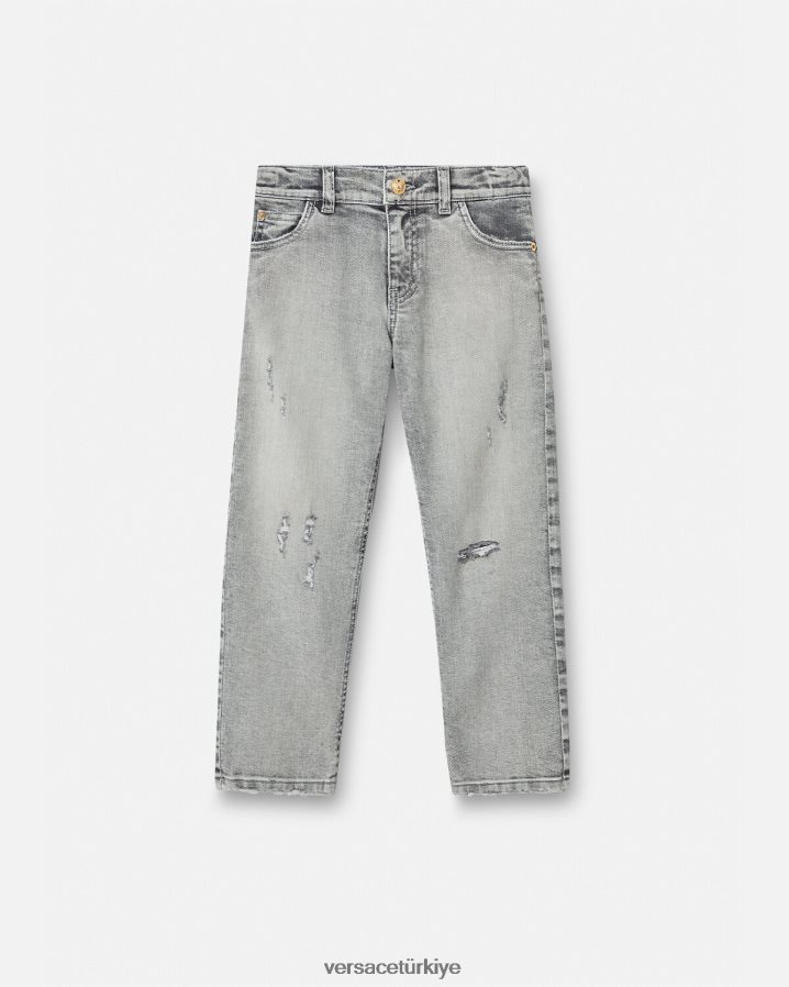Versace medusa eskitilmiş kot pantolon çocuklar gri Giyim B0HHR82135
