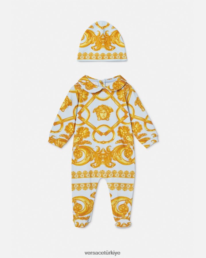Versace barocco 660 bebek uyku tulumu seti çocuklar açık mavi ve altın Giyim B0HHR81827