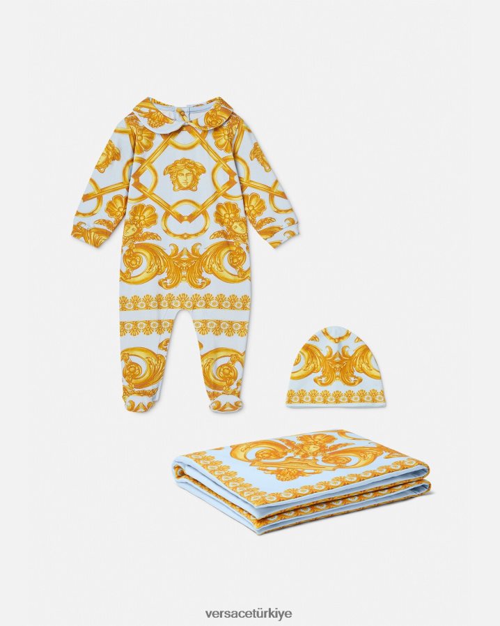 Versace barocco 660 bebek uyku tulumu seti çocuklar açık mavi ve altın Giyim B0HHR81827
