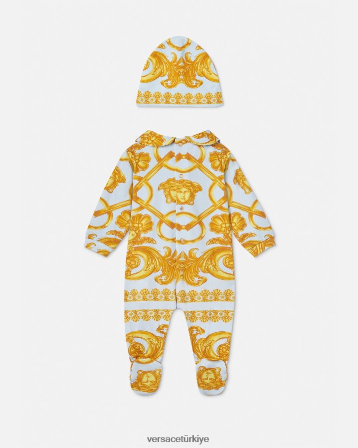 Versace barocco 660 bebek uyku tulumu seti çocuklar açık mavi ve altın Giyim B0HHR81827