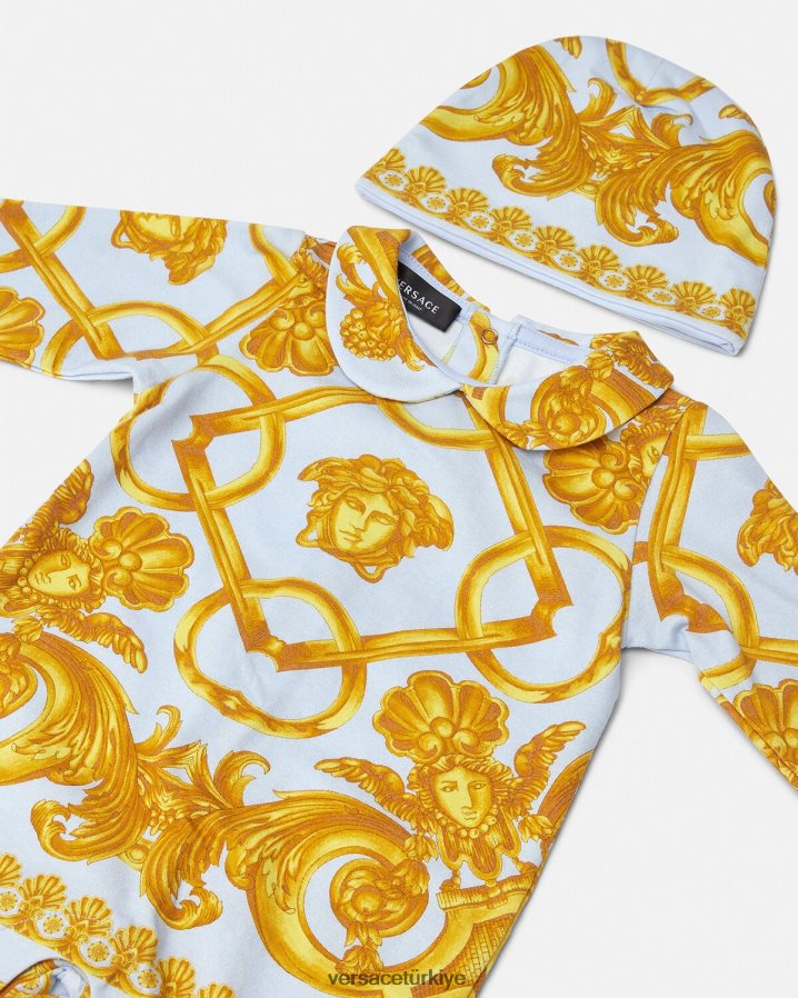 Versace barocco 660 bebek uyku tulumu seti çocuklar açık mavi ve altın Giyim B0HHR81827
