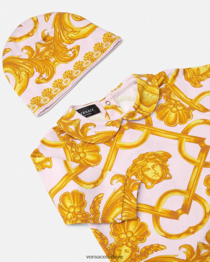 Versace barocco 660 bebek uyku tulumu seti çocuklar açık pembe ve altın Giyim B0HHR81826