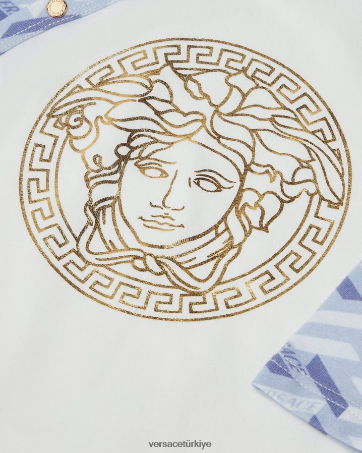 Versace medusa la greca bebek uyku tulumu çocuklar açık mavi ve beyaz Giyim B0HHR81832