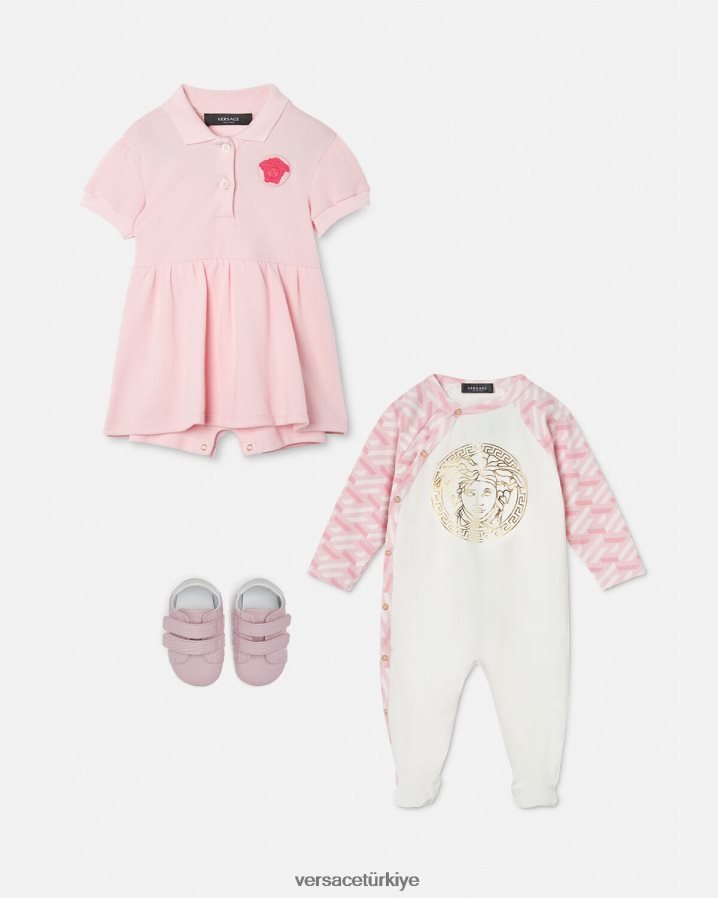 Versace medusa la greca bebek uyku tulumu çocuklar pembe ve beyaz Giyim B0HHR81831
