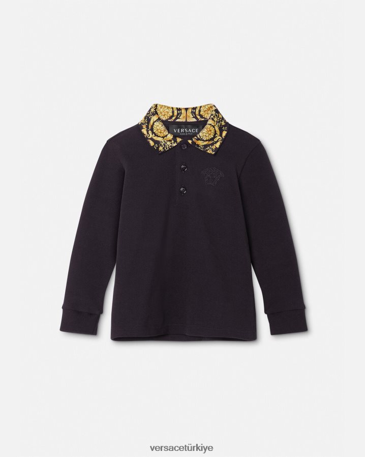 Versace barocco bebek polo tişört çocuklar siyah Giyim B0HHR81902