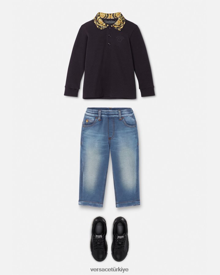Versace barocco bebek polo tişört çocuklar siyah Giyim B0HHR81902