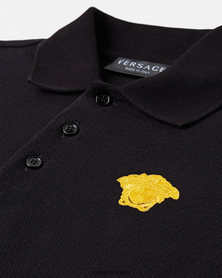 Versace işlemeli medusa polo gömlek çocuklar siyah Giyim B0HHR82104