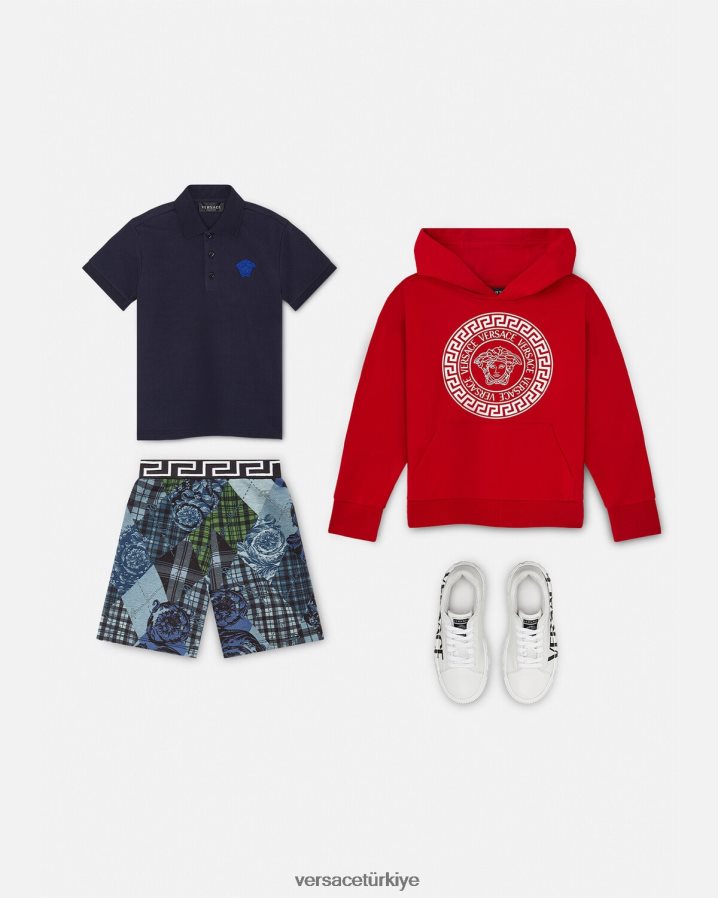 Versace işlemeli medusa polo gömlek çocuklar siyah ve mavi Giyim B0HHR82102