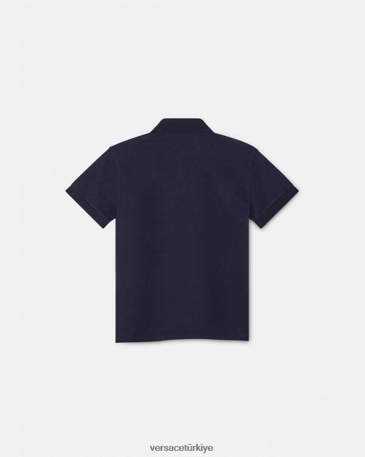 Versace işlemeli medusa polo gömlek çocuklar siyah ve mavi Giyim B0HHR82102