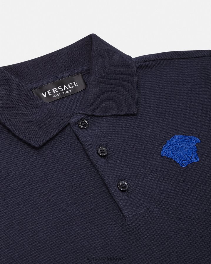 Versace işlemeli medusa polo gömlek çocuklar siyah ve mavi Giyim B0HHR82102