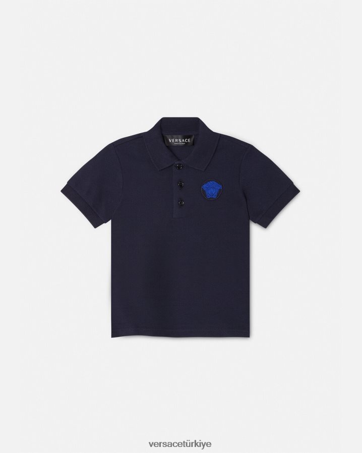 Versace medusa işlemeli bebek polo tişört çocuklar siyah ve mavi Giyim B0HHR81891