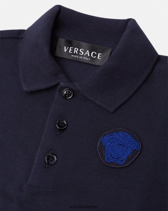 Versace medusa işlemeli bebek polo tişört çocuklar siyah ve mavi Giyim B0HHR81891
