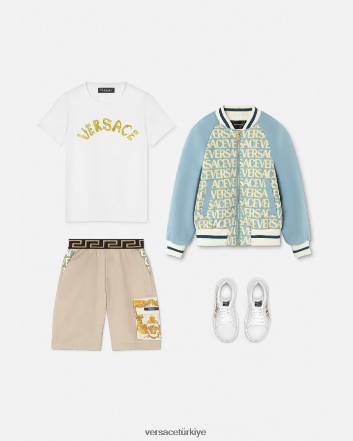 Versace greca deniz kabuğu barok şort çocuklar bej Giyim B0HHR82086