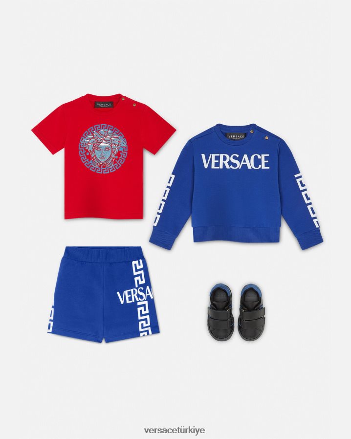 Versace greca logolu bebek şortu çocuklar mavi Giyim B0HHR81889