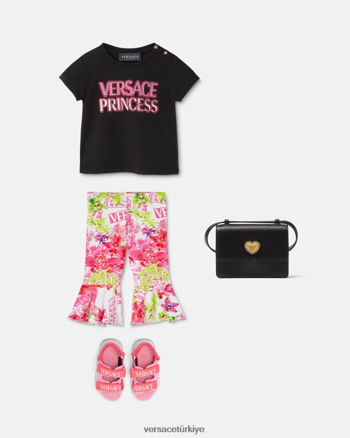 Versace logolu orkide bebek taytı çocuklar beyaz ve baskı Giyim B0HHR81869