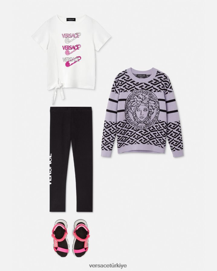 Versace logolu tayt çocuklar siyah Giyim B0HHR82015