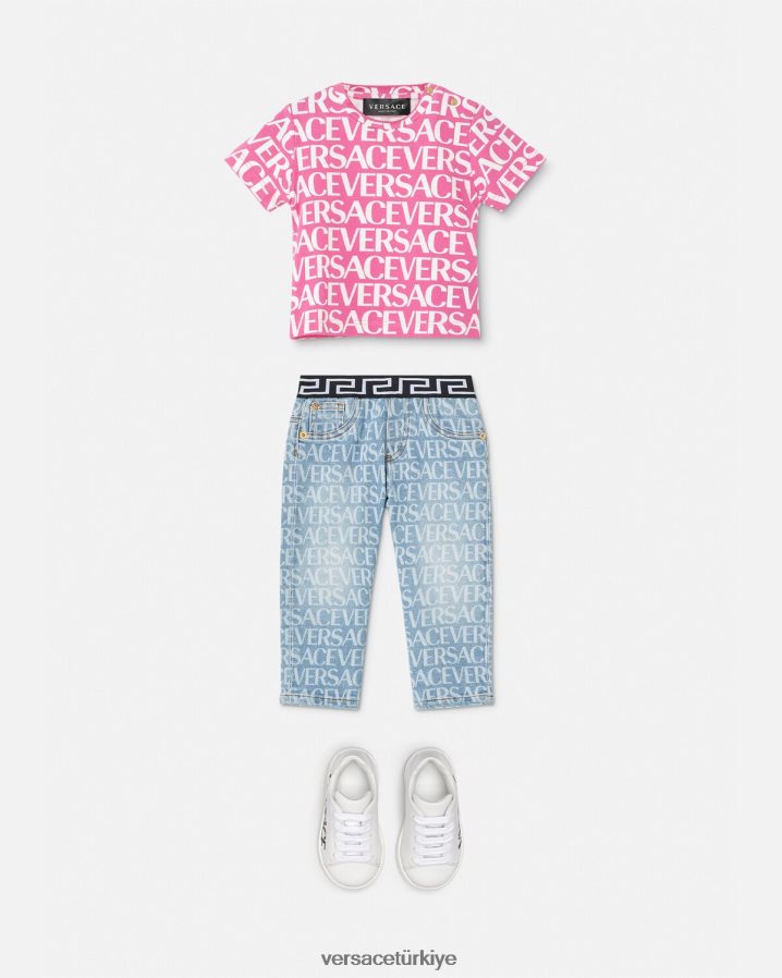 Versace allover bebek tişörtü çocuklar pembe ve baskı Giyim B0HHR81920