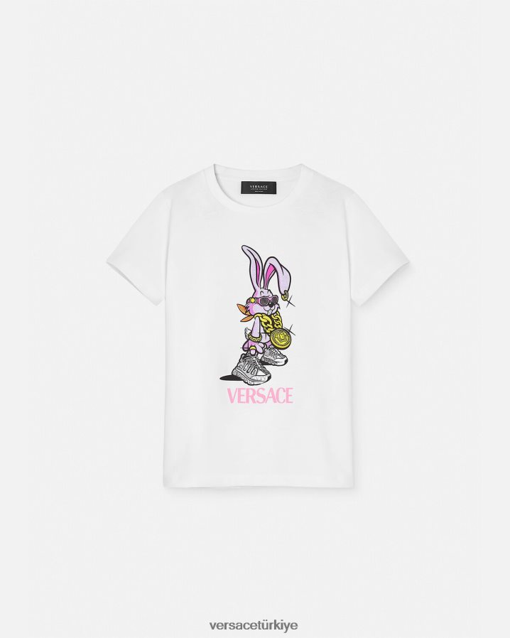 Versace ay yeni yılı tavşan tişörtü çocuklar pembe Giyim B0HHR81990