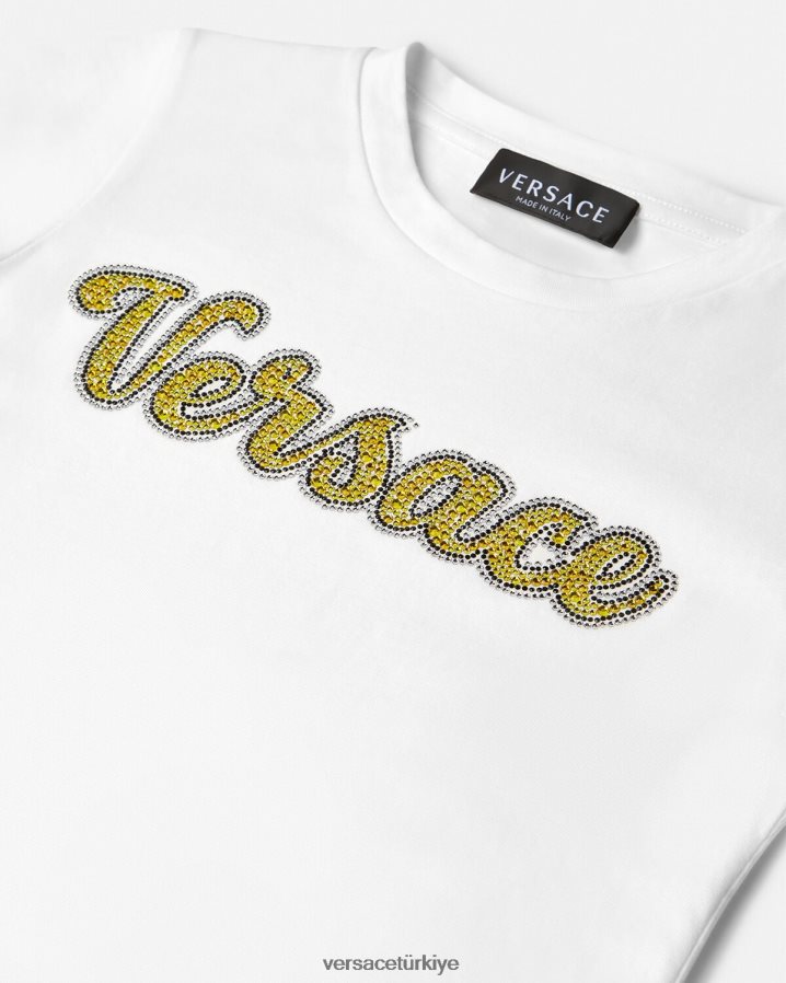 Versace kristal logolu tişört çocuklar beyaz Giyim B0HHR82020