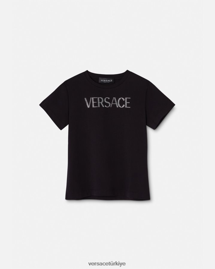 Versace kristal logolu tişört çocuklar siyah Giyim B0HHR82021