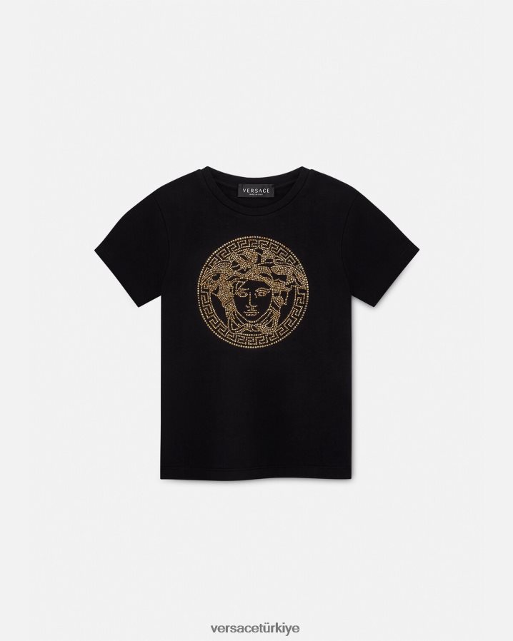Versace kristal medusa tişört çocuklar siyah Giyim B0HHR81961
