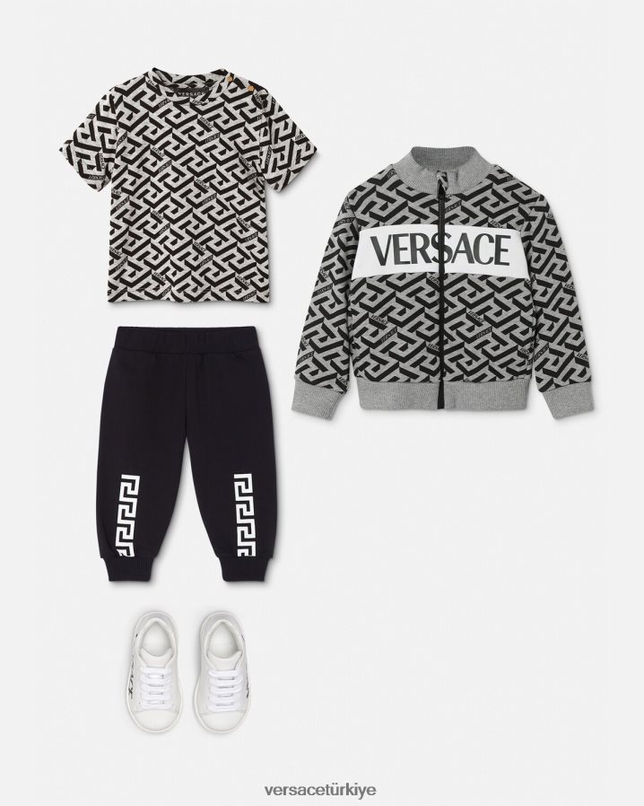 Versace la greca bebek tişörtü çocuklar gri ve baskı Giyim B0HHR81910