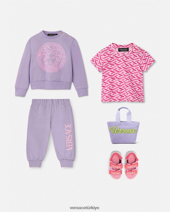 Versace la greca bebek tişörtü çocuklar pembe Giyim B0HHR81874
