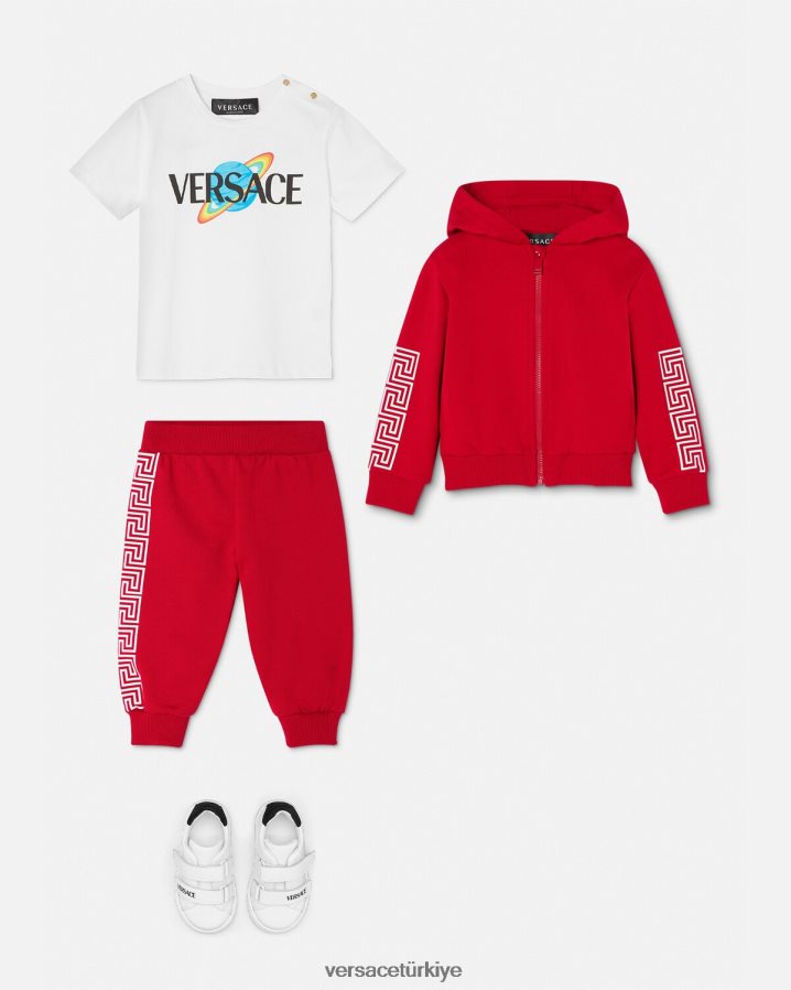 Versace logolu bebek tişörtü çocuklar beyaz ve baskı Giyim B0HHR81883