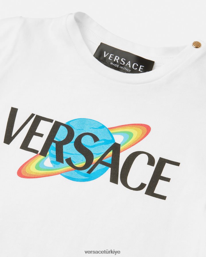 Versace logolu bebek tişörtü çocuklar beyaz ve baskı Giyim B0HHR81883
