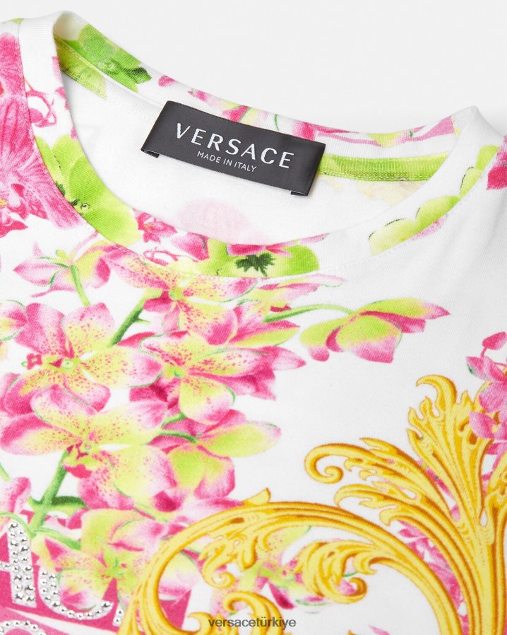Versace logolu orkide tişört çocuklar beyaz ve baskı Giyim B0HHR81970