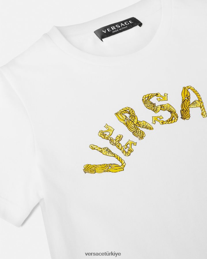 Versace logolu tişört çocuklar Beyaz altın Giyim B0HHR81933