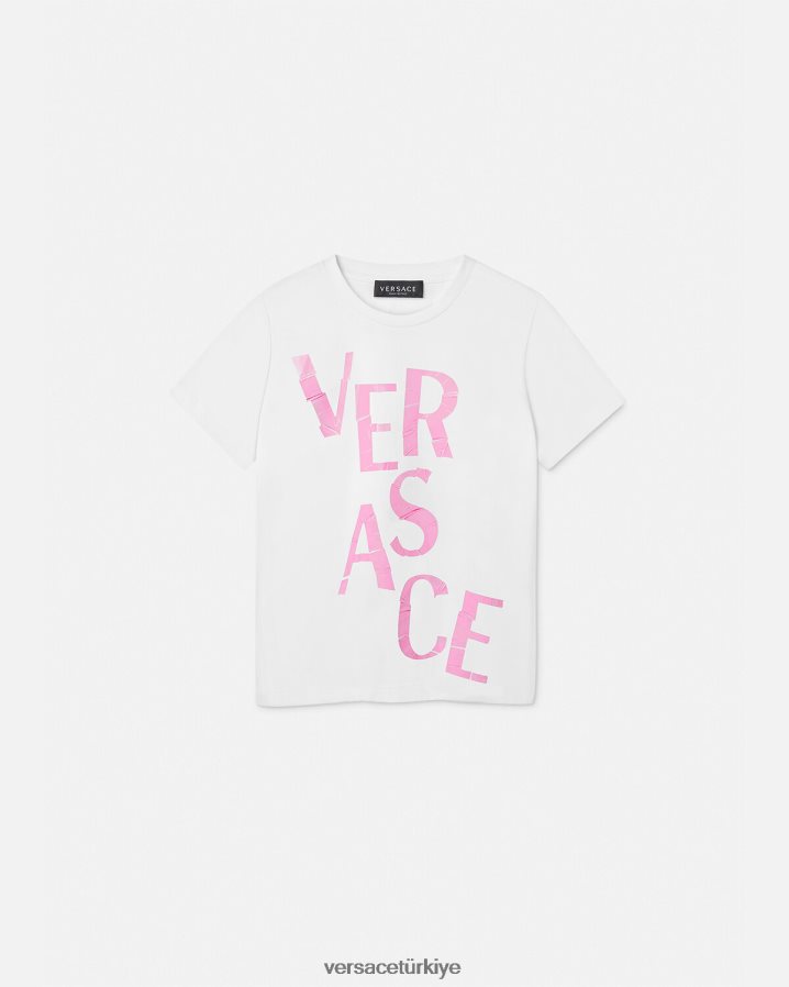 Versace logolu tişört çocuklar açık pembe Giyim B0HHR82012