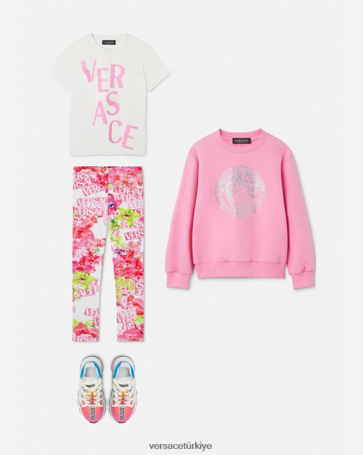 Versace logolu tişört çocuklar açık pembe Giyim B0HHR82012