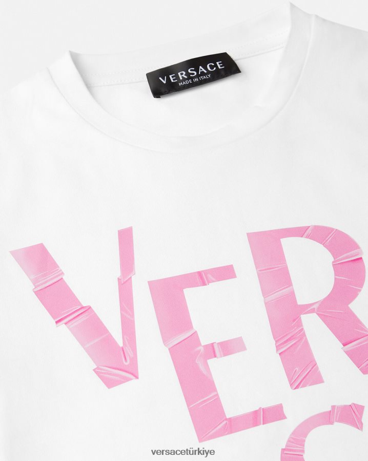 Versace logolu tişört çocuklar açık pembe Giyim B0HHR82012