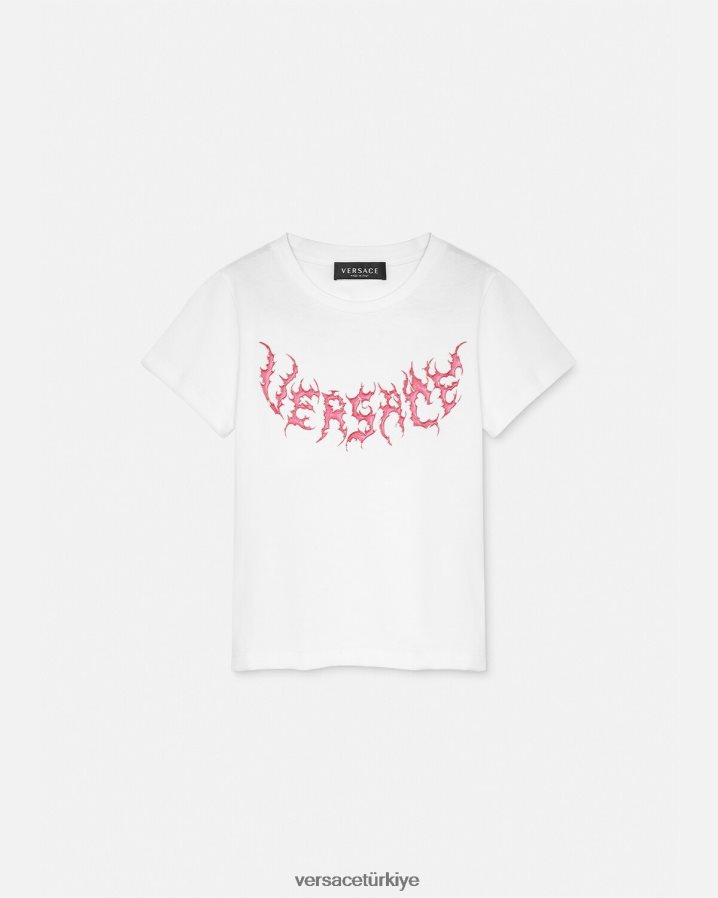 Versace logolu tişört çocuklar beyaz Giyim B0HHR82004