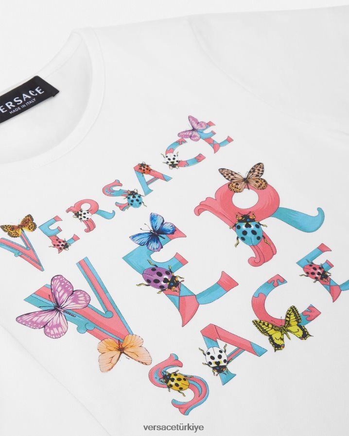 Versace logolu tişört çocuklar beyaz ve baskı Giyim B0HHR81931