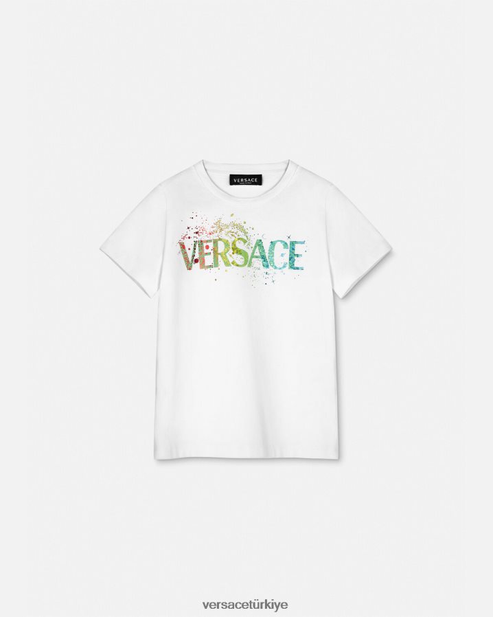 Versace logolu tişört çocuklar mavi Giyim B0HHR82094
