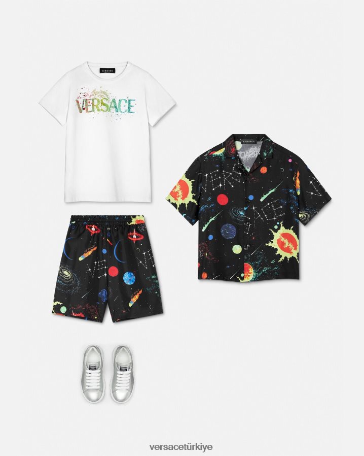 Versace logolu tişört çocuklar mavi Giyim B0HHR82094