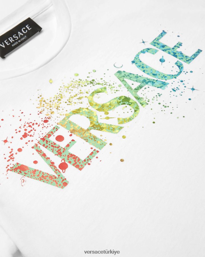 Versace logolu tişört çocuklar mavi Giyim B0HHR82094