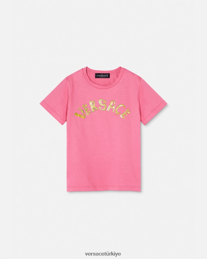 Versace logolu tişört çocuklar pembe Giyim B0HHR81932