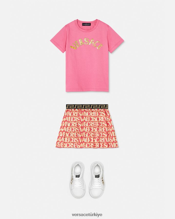 Versace logolu tişört çocuklar pembe Giyim B0HHR81932