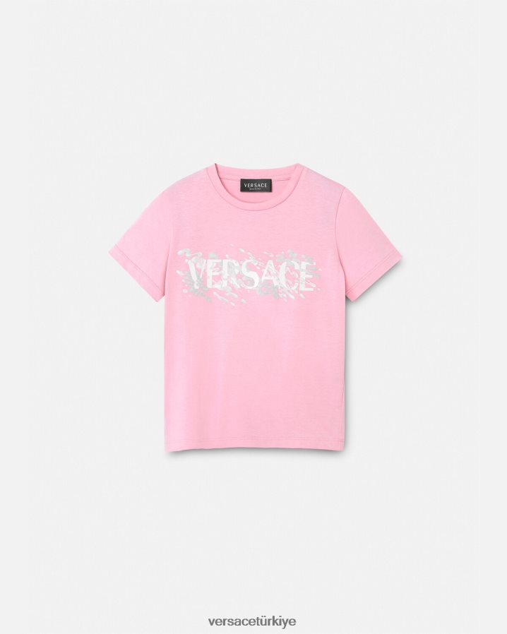 Versace logolu tişört çocuklar pembe Giyim B0HHR82011