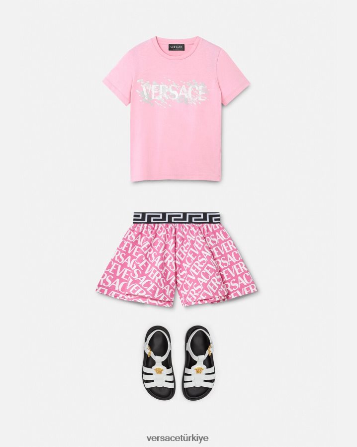 Versace logolu tişört çocuklar pembe Giyim B0HHR82011