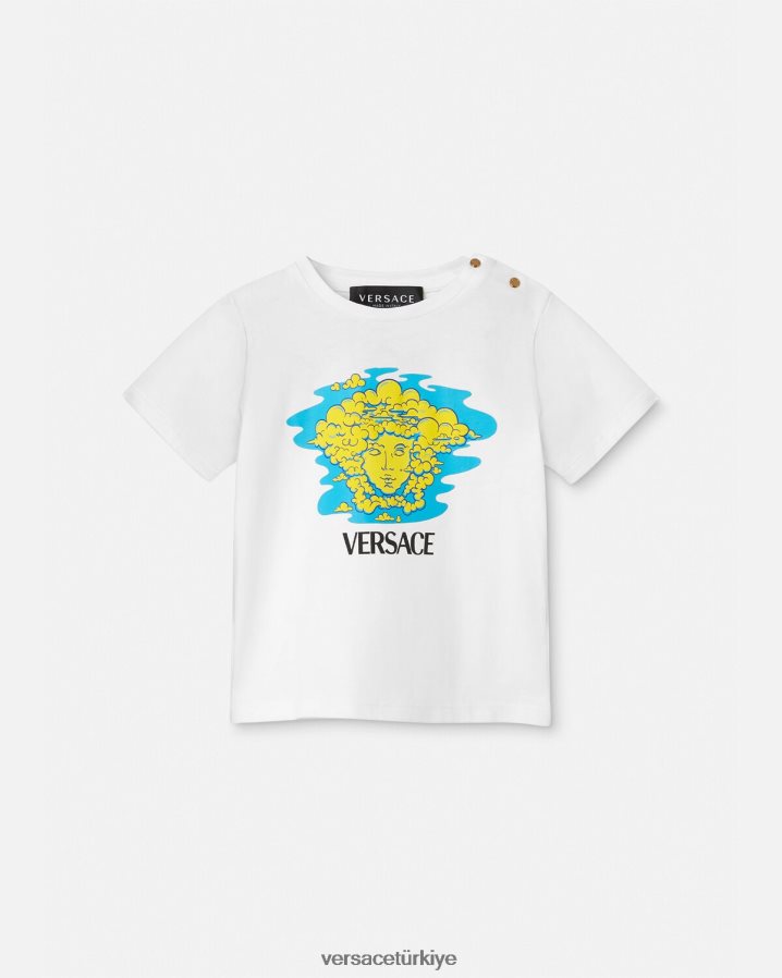 Versace medusa logolu bebek tişörtü çocuklar beyaz ve baskı Giyim B0HHR81914