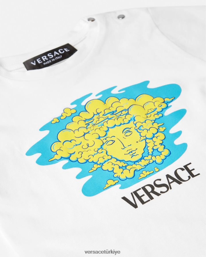 Versace medusa logolu bebek tişörtü çocuklar beyaz ve baskı Giyim B0HHR81914