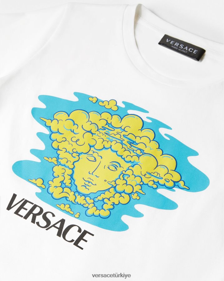 Versace medusa logolu tişört çocuklar beyaz ve baskı Giyim B0HHR82127