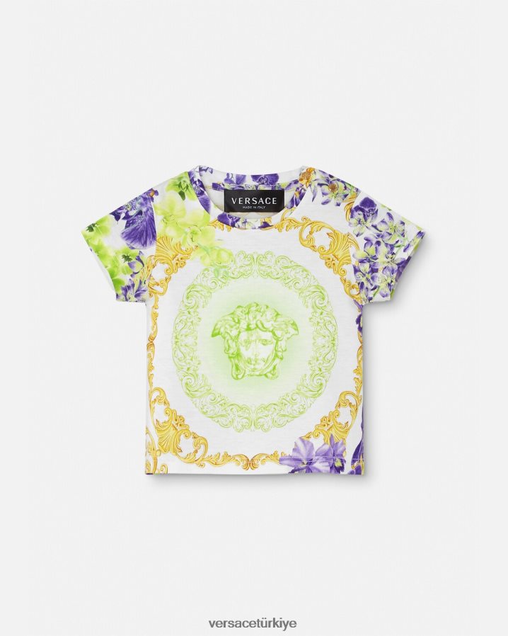 Versace medusa orkide bebek tişörtü çocuklar beyaz ve baskı Giyim B0HHR81866