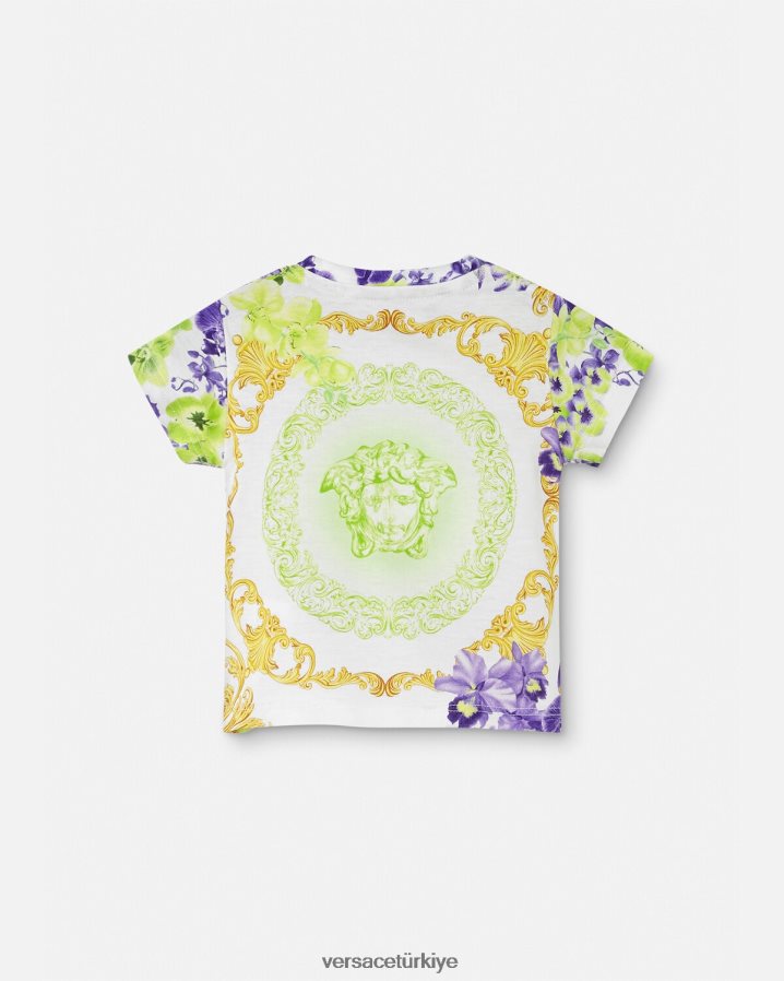 Versace medusa orkide bebek tişörtü çocuklar beyaz ve baskı Giyim B0HHR81866